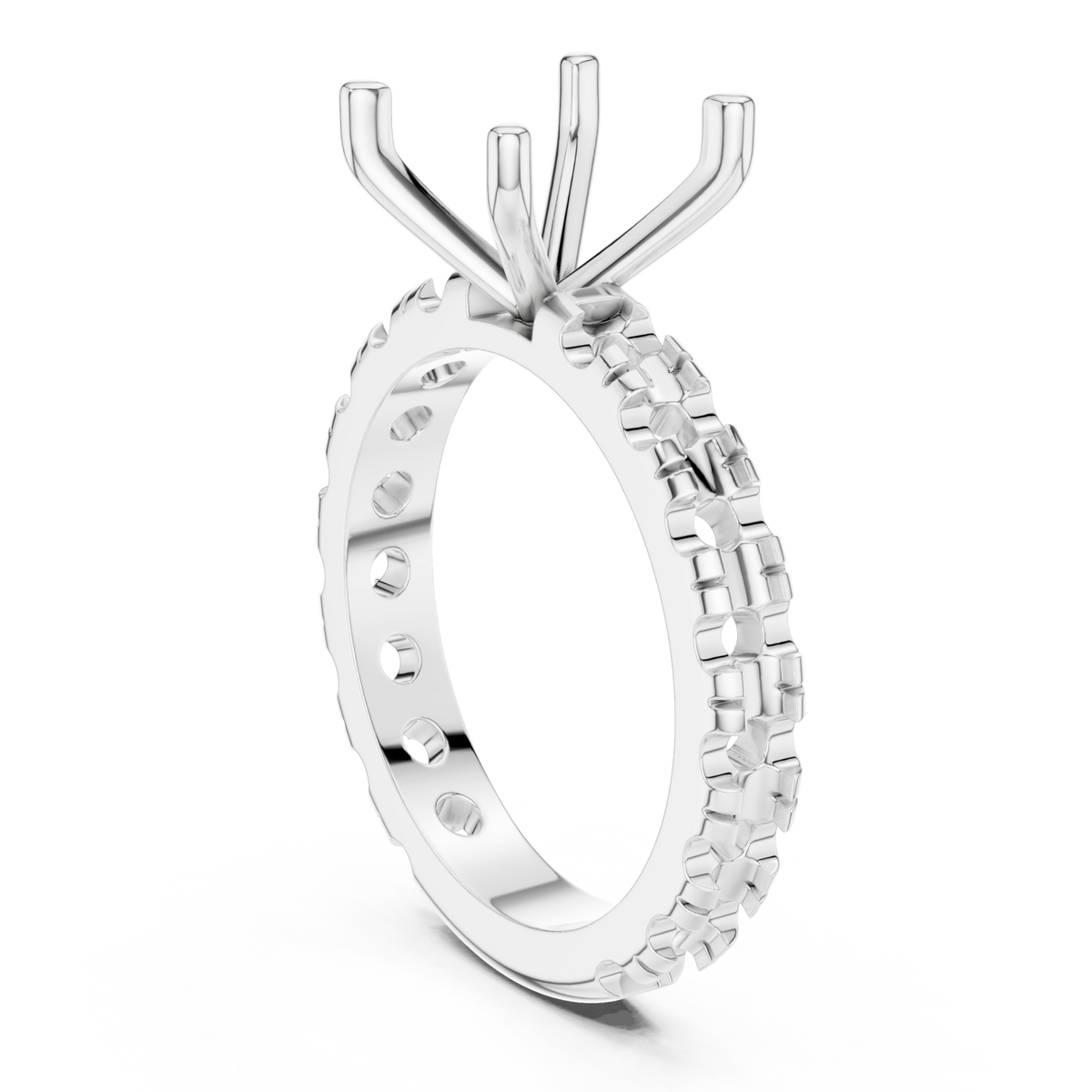 Cushion shared-prong accent engagement ring white gold front view