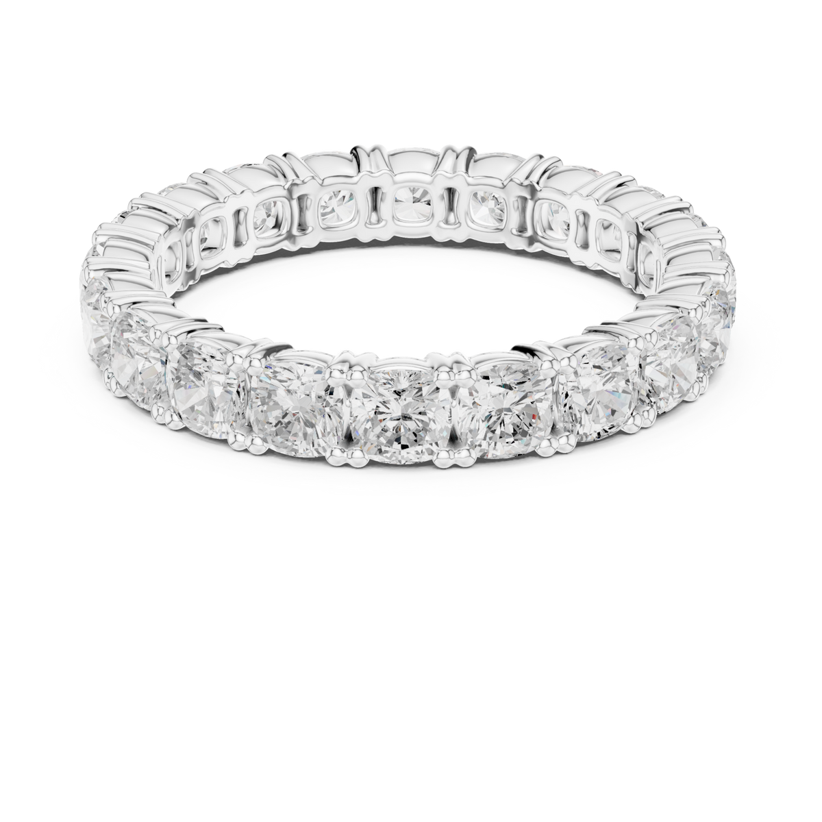 Cushion shared-prong full eternity band white gold detail view