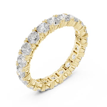 Cushion shared-prong full eternity band yellow gold front view