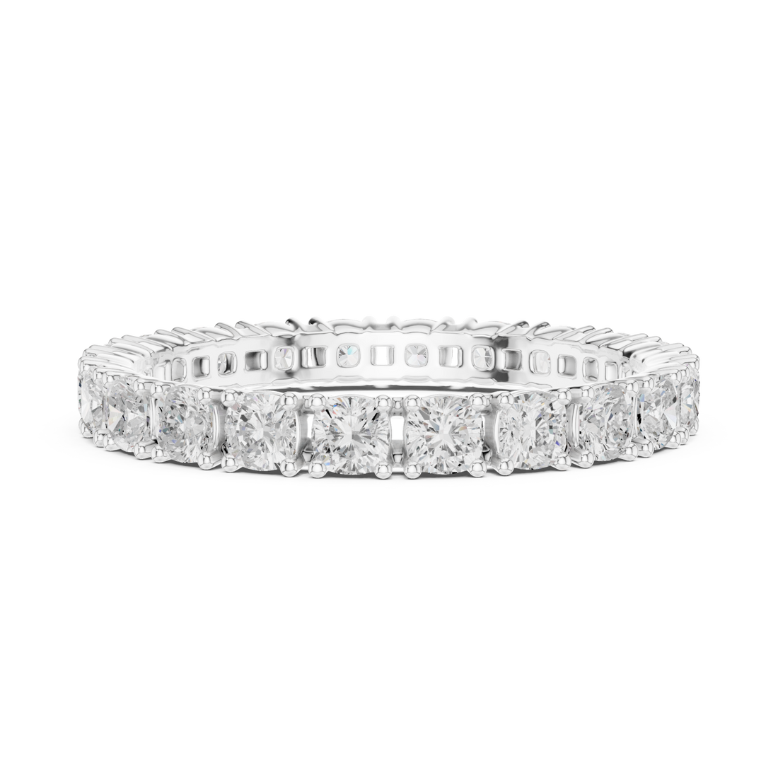 Cushion shared-prong slim full eternity band white gold front view