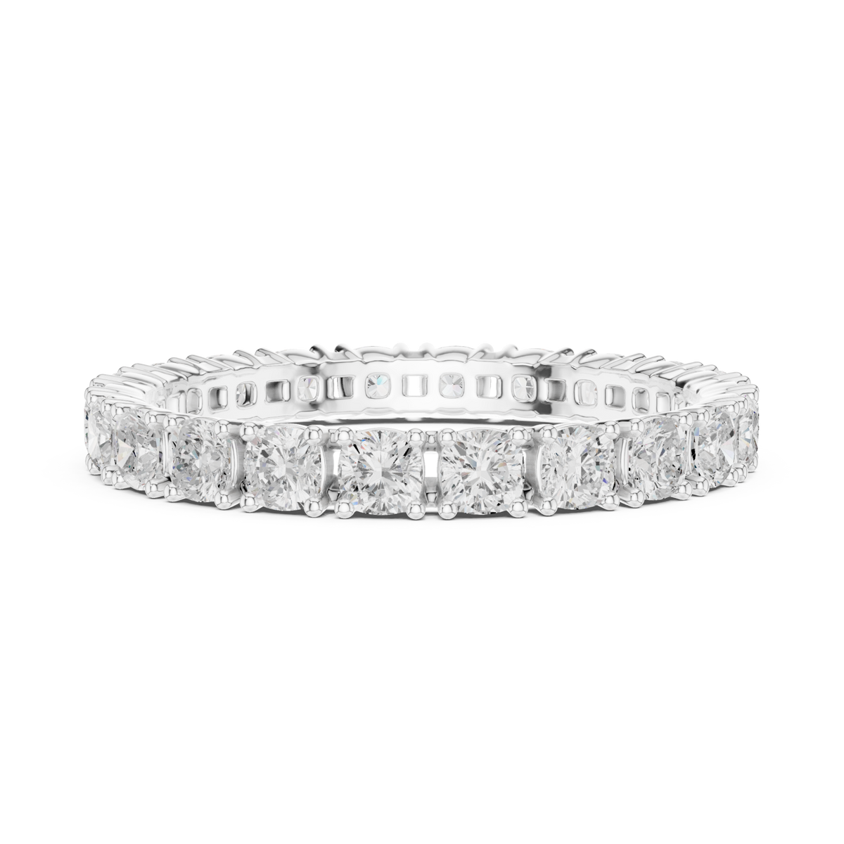Cushion shared-prong slim full eternity band white gold angle view