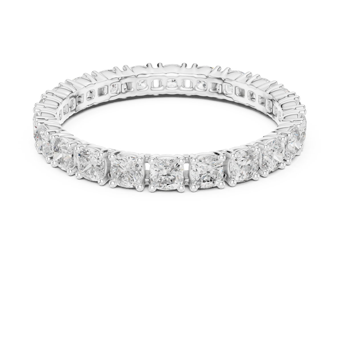 Cushion shared-prong slim full eternity band white gold detail view