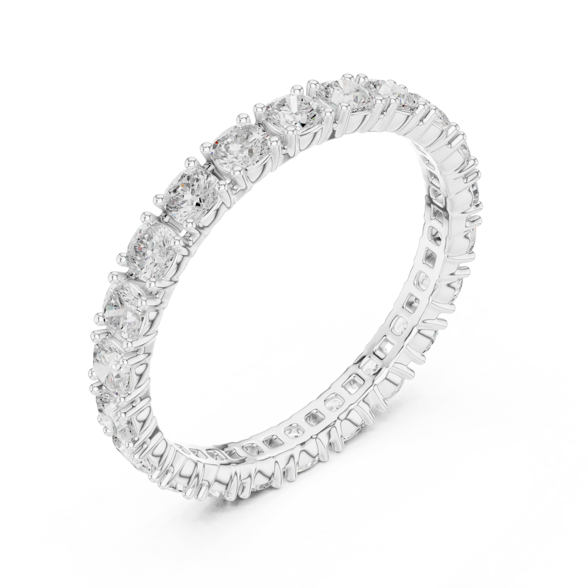 Cushion shared-prong slim full eternity band white gold front view