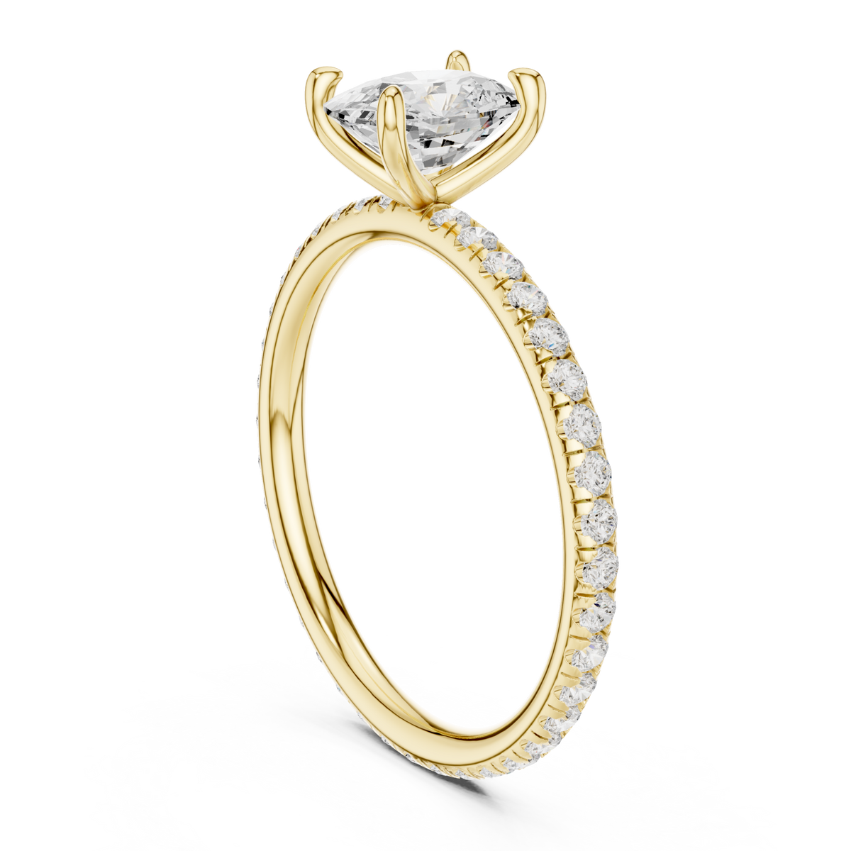 Gold Cushion Four-Prong Pave Engagement Ring Right View