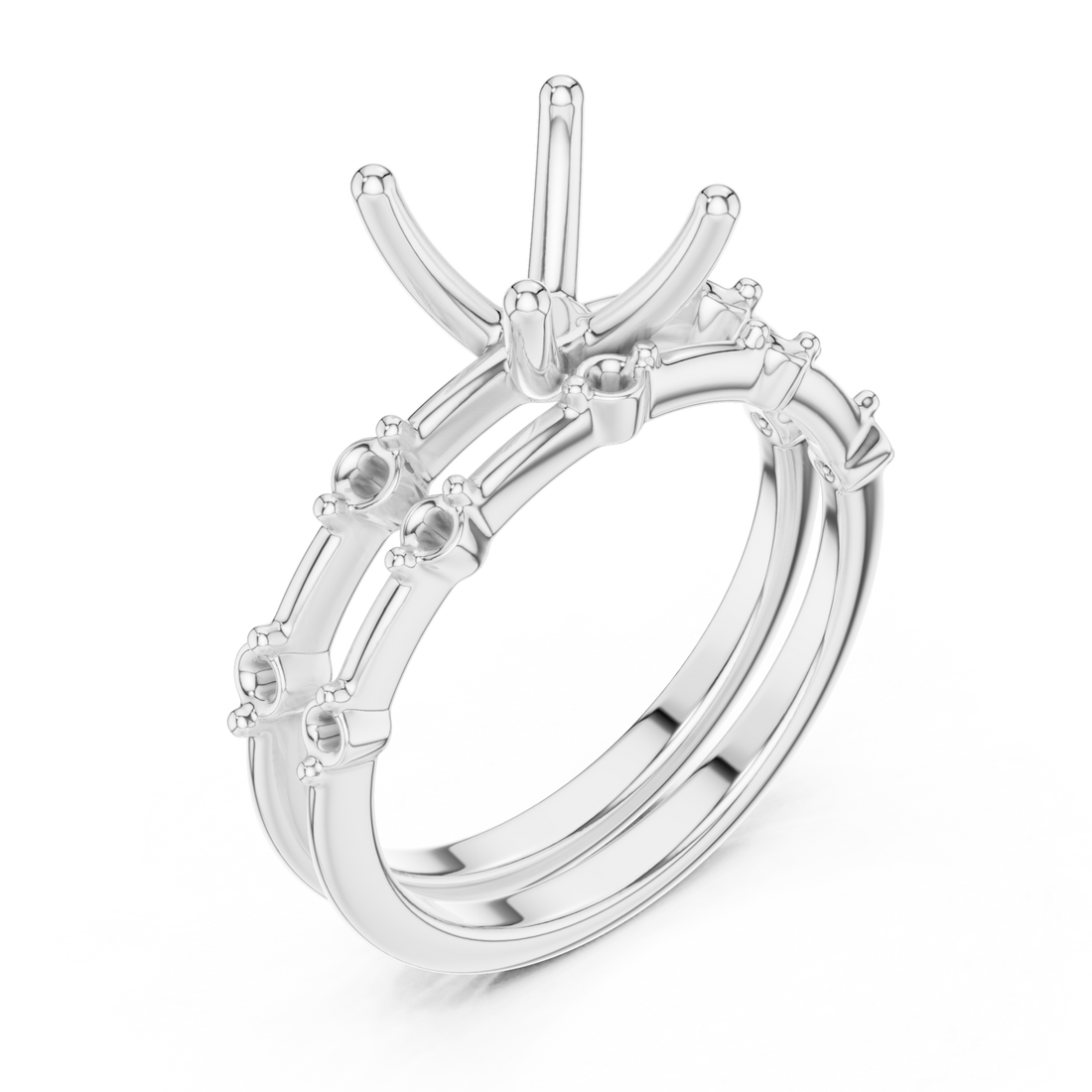 Cushion spaced accent bridal set white gold front view