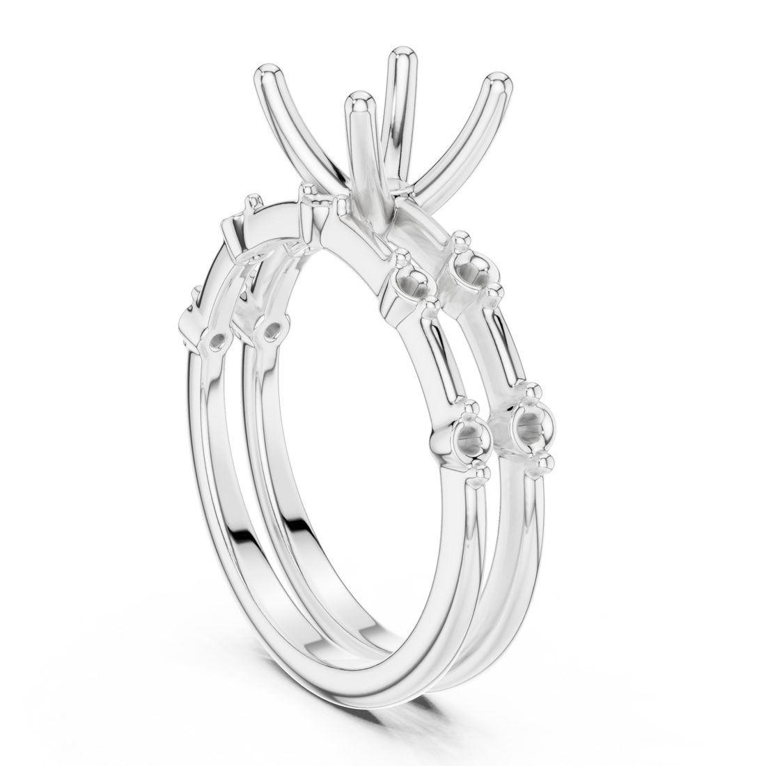 Cushion spaced accent bridal set white gold front view