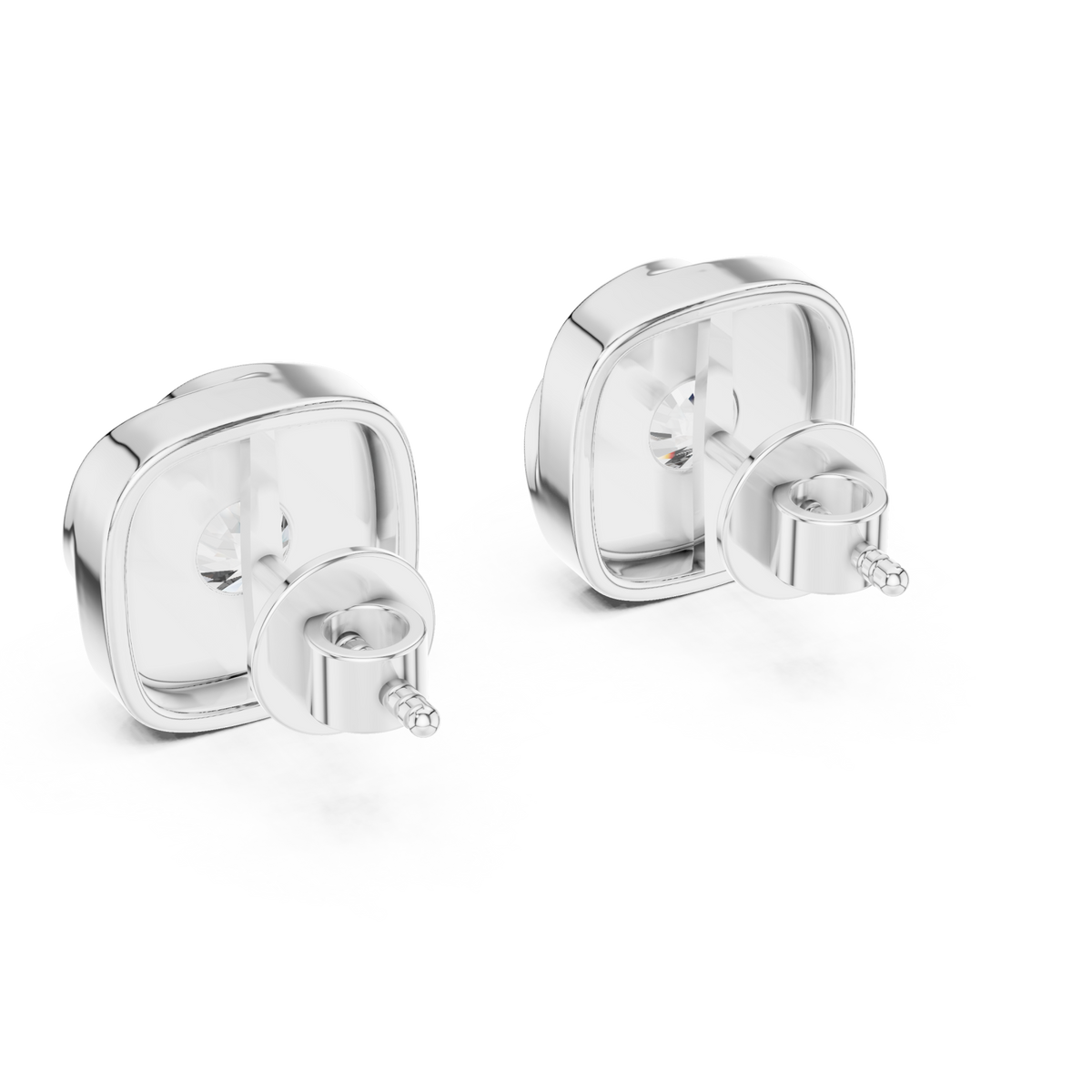  White Gold Cushion Swirl Solitaire Studs Angle View