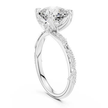 Cushion twist pave engagement ring white gold front view