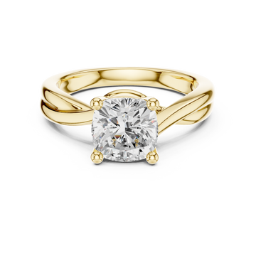Cushion twist solitaire engagement ring yellow gold detail view
