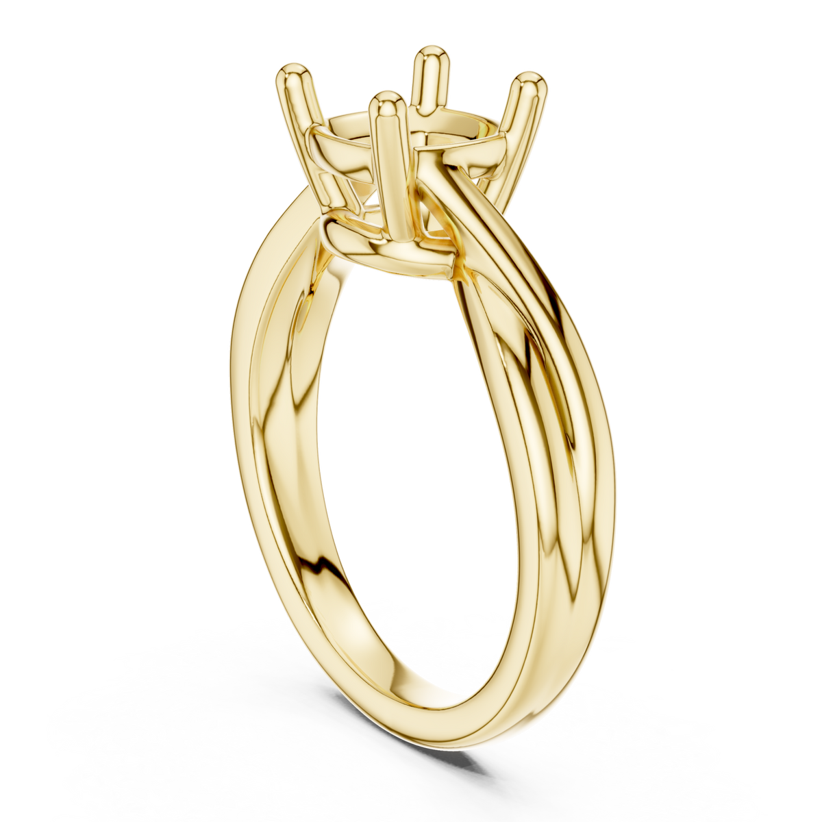 Cushion twist solitaire engagement ring yellow gold front view