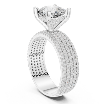 Cushion wide pave band engagement ring white gold front view
