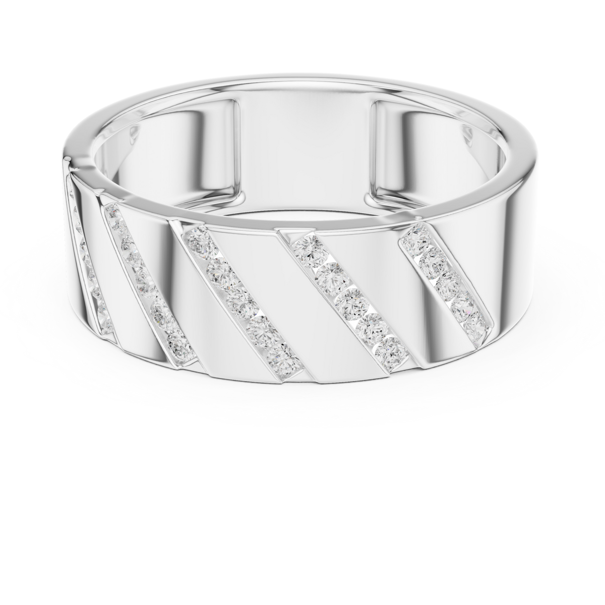  White Gold Geometric Triple-Row Channel Diamond Band Detail View
