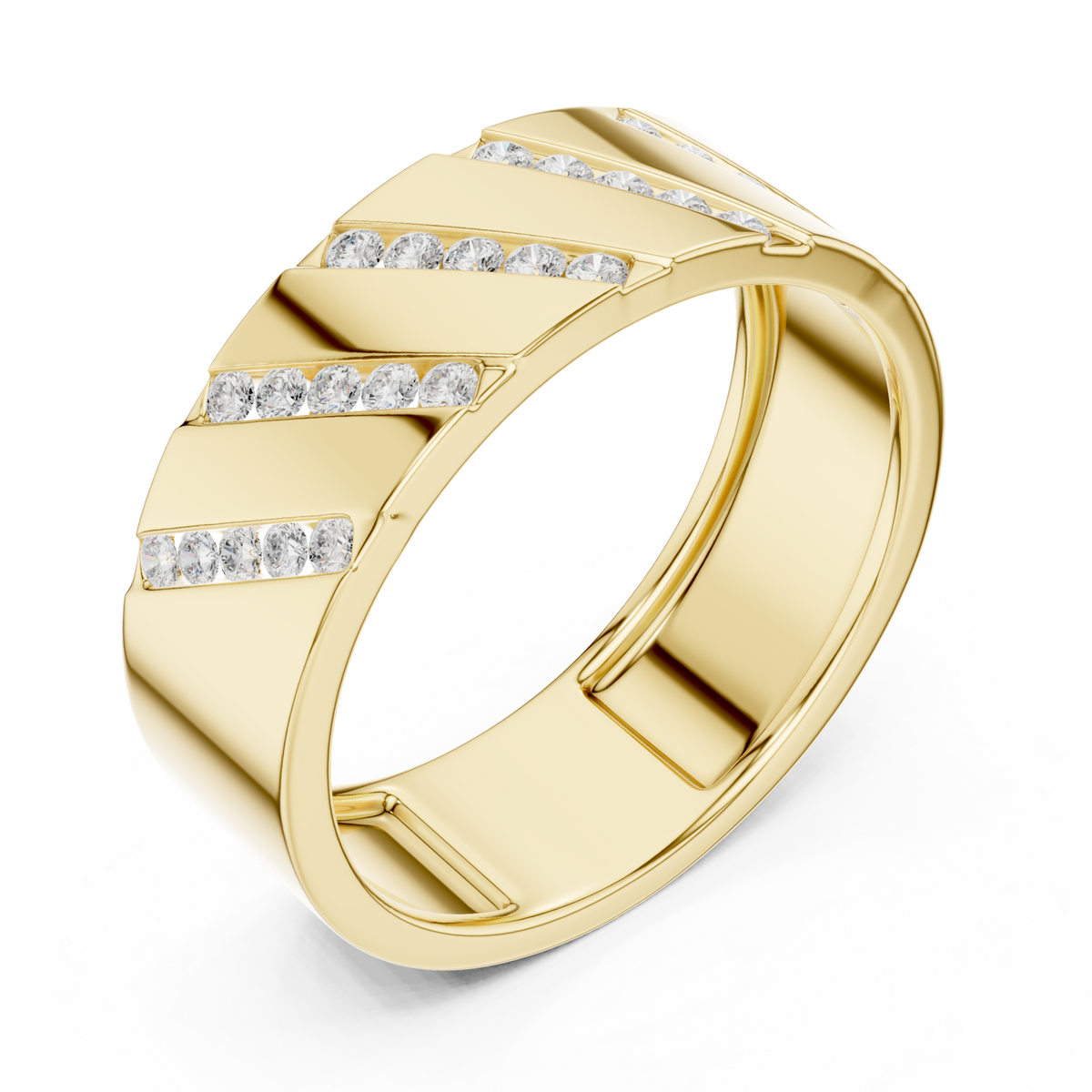 Gold Geometric Triple-Row Channel Diamond Band Front View