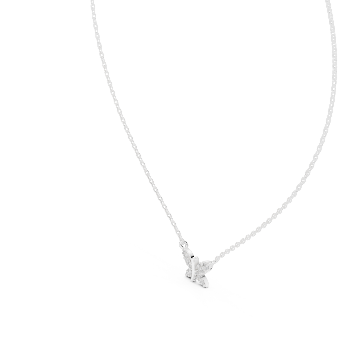Diamond butterfly pendant white gold angle view