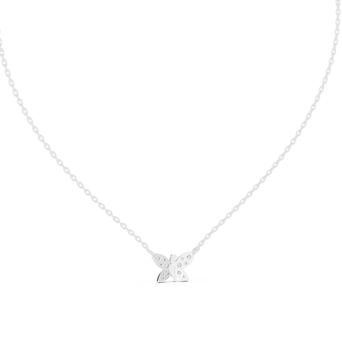 Diamond butterfly pendant white gold detail view