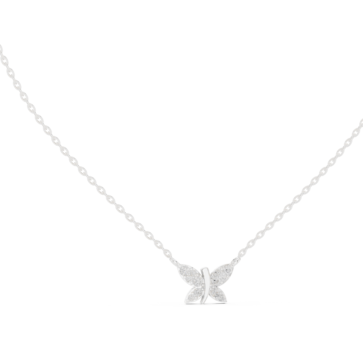 Diamond butterfly pendant white gold front view