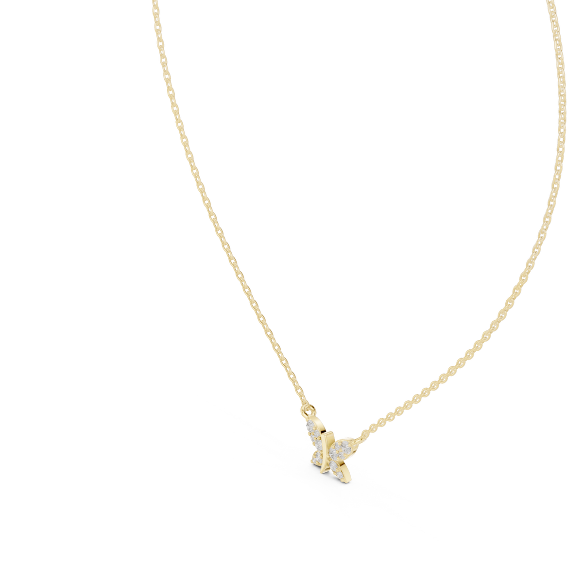 Diamond butterfly pendant yellow gold angle view