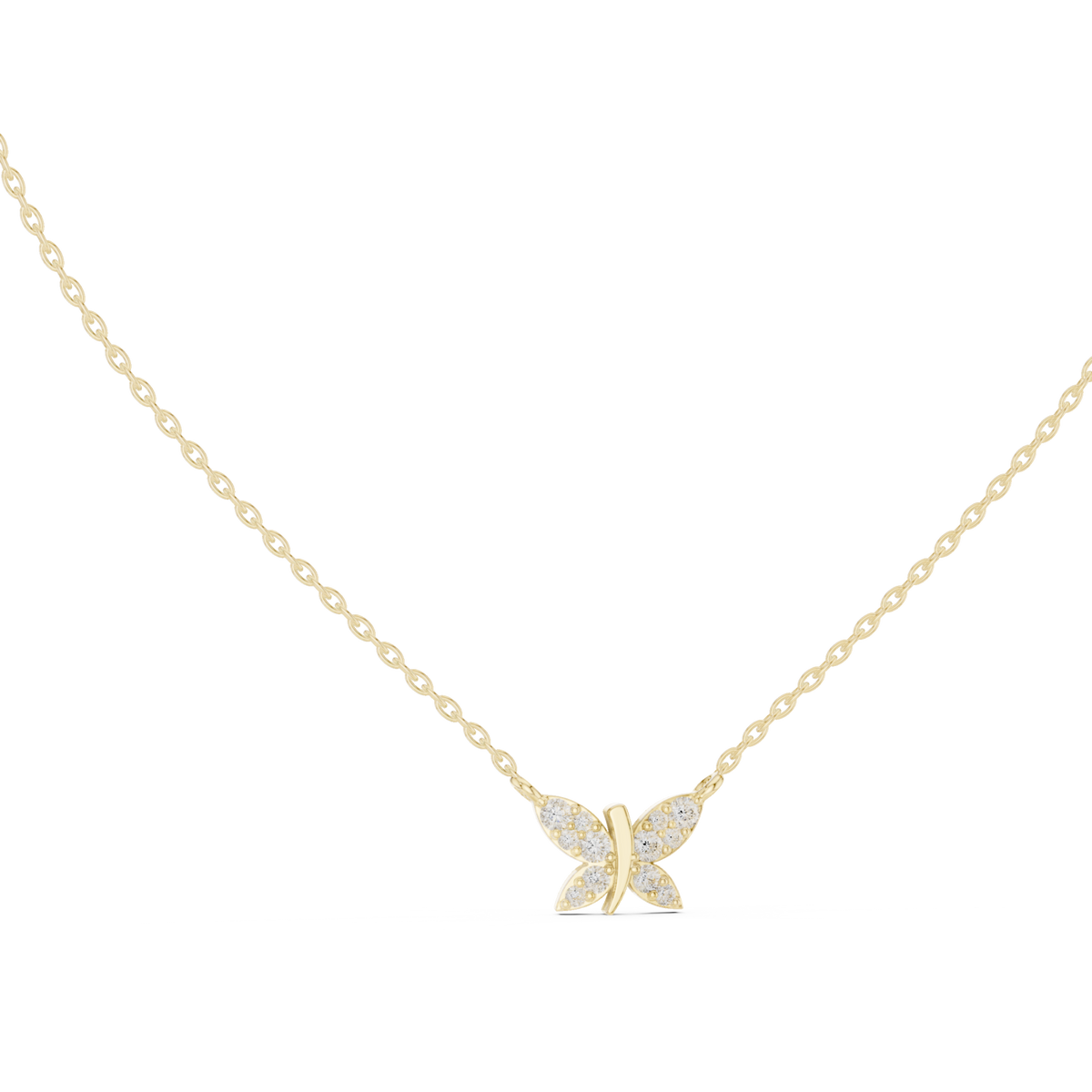 Diamond butterfly pendant yellow gold front view