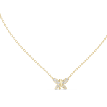 Diamond butterfly pendant yellow gold front view