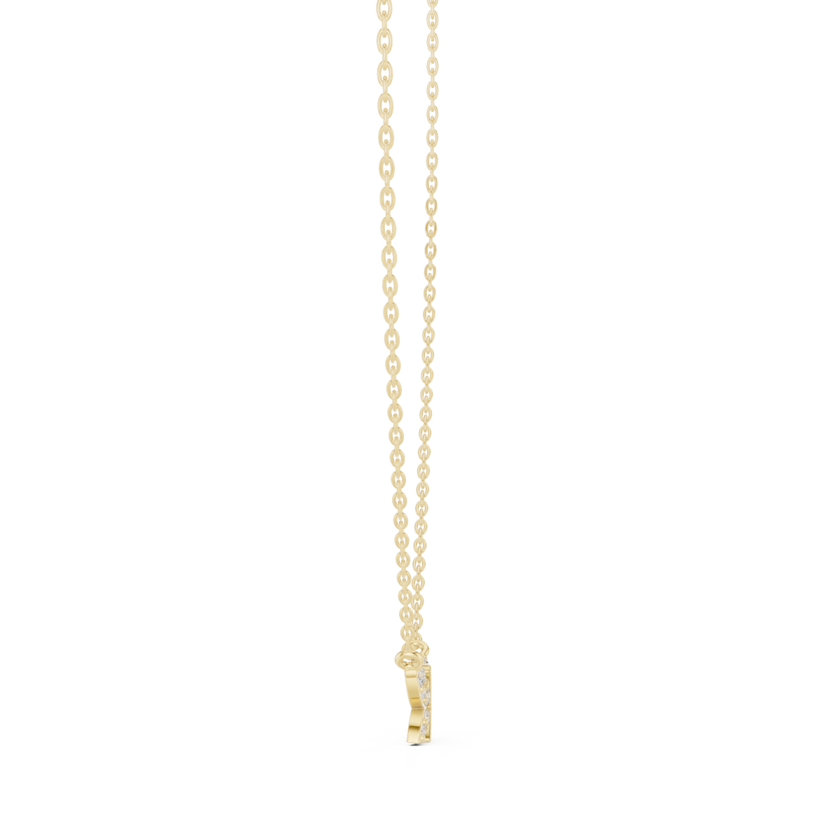 Diamond butterfly pendant yellow gold side view