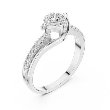 Diamond cluster swirl bypass ring white gold front view