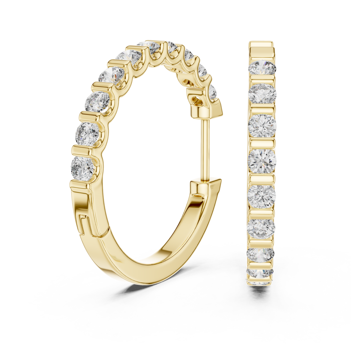  Gold Dot and Dash Diamond Hoop Earrings Side View