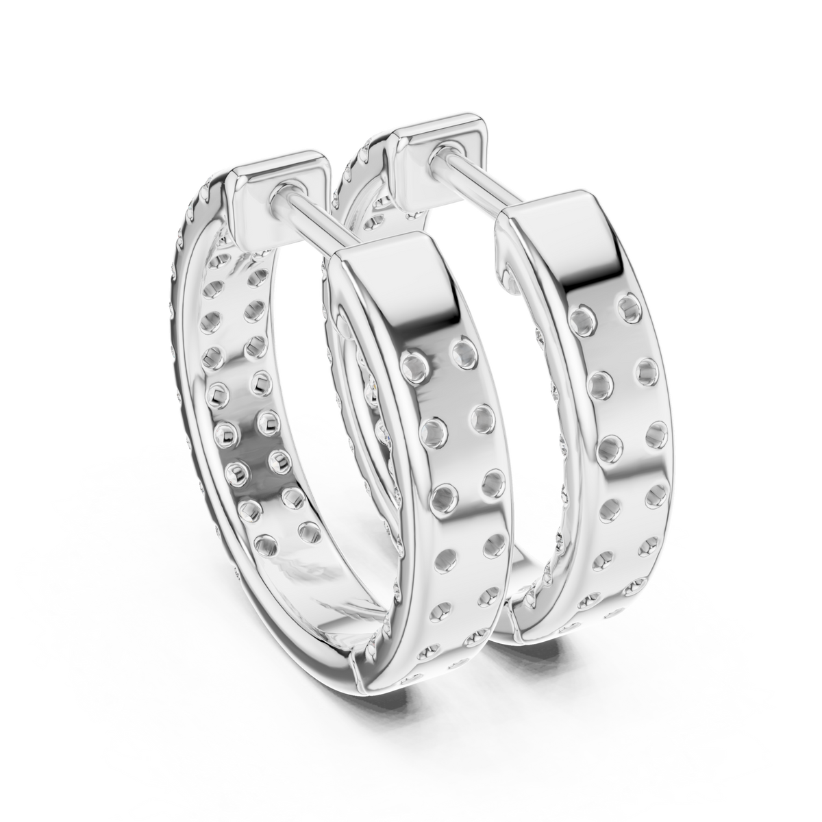  White Gold Double-Row Pave Hoop Earrings Angle View