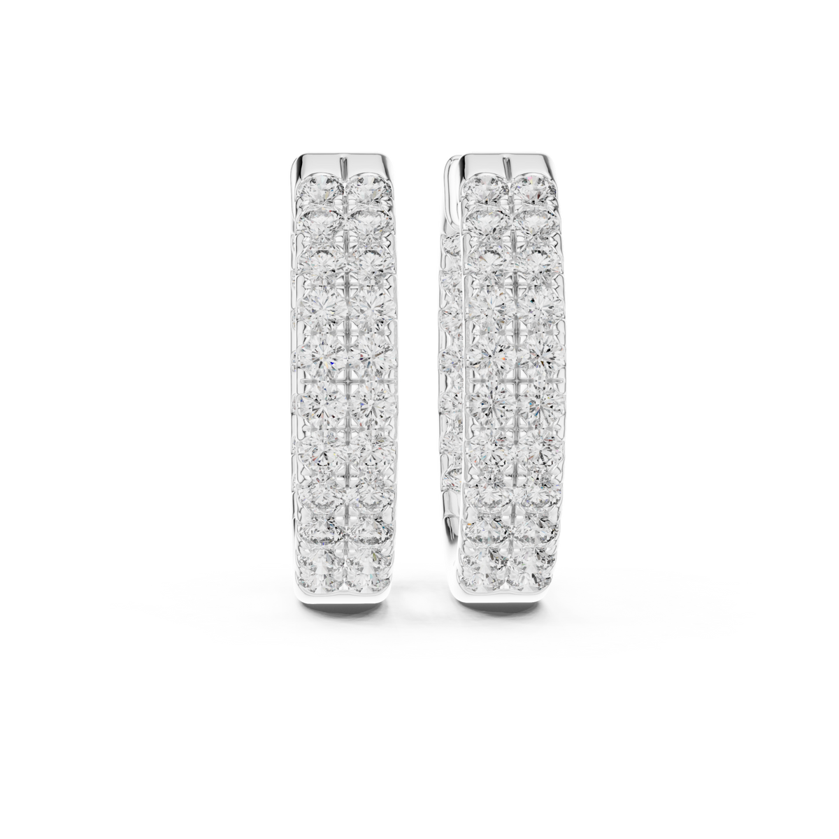  White Gold Double-Row Pave Hoop Earrings Detail View