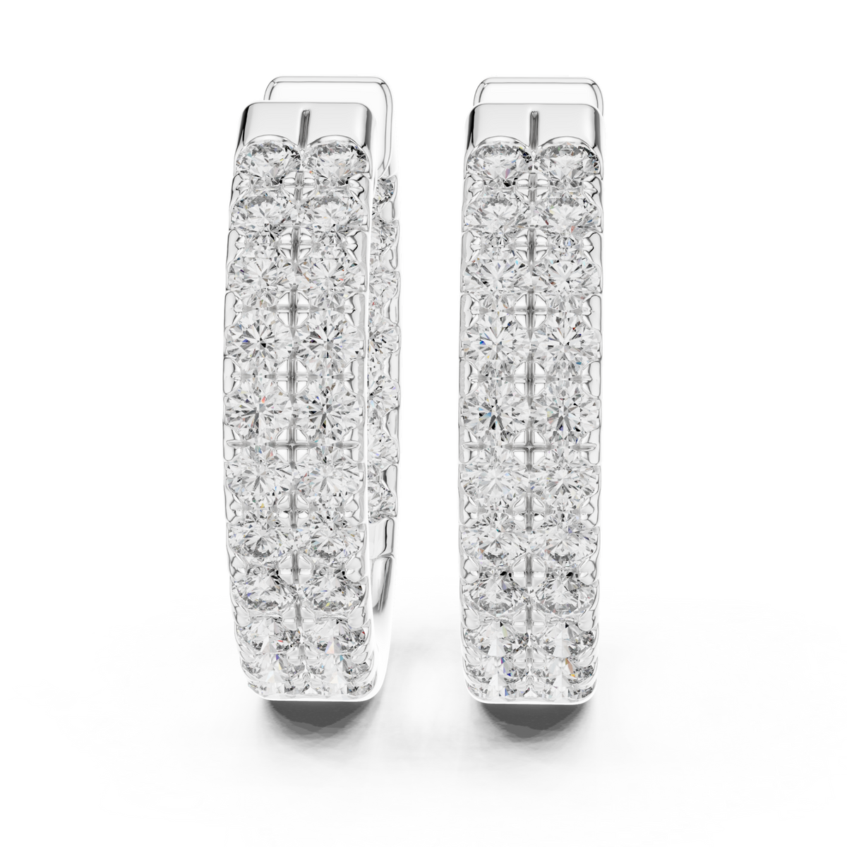  White Gold Double-Row Pave Hoop Earrings Side View