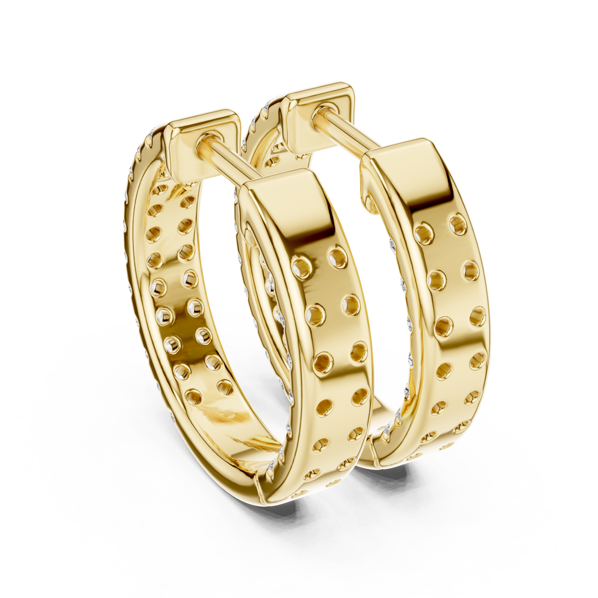  Gold Double-Row Pave Hoop Earrings Angle View