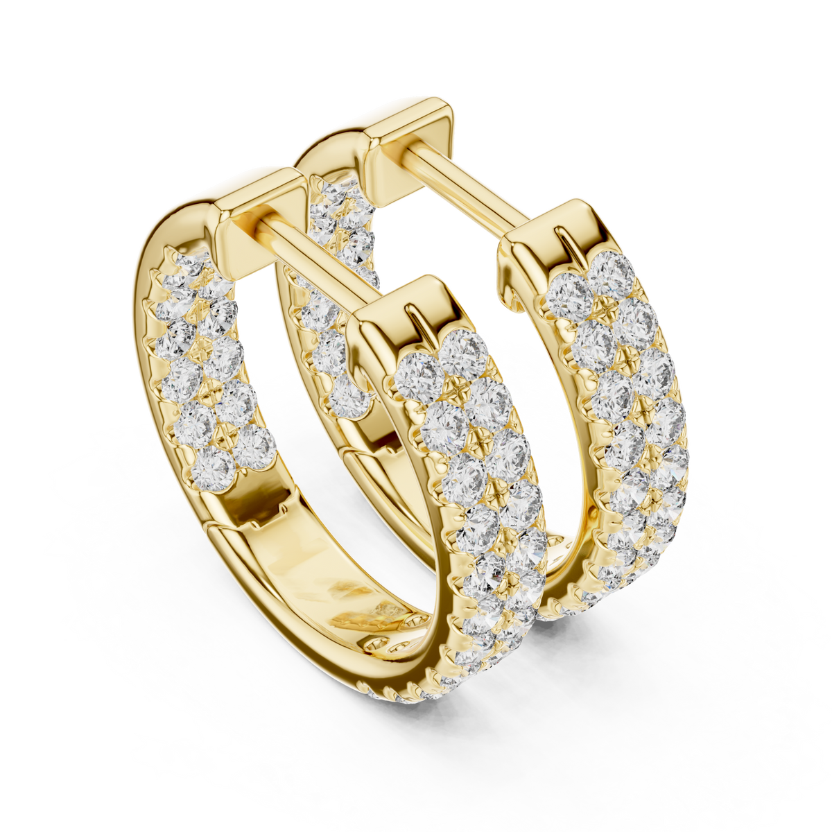 Gold Double-Row Pave Hoop Earrings Front View