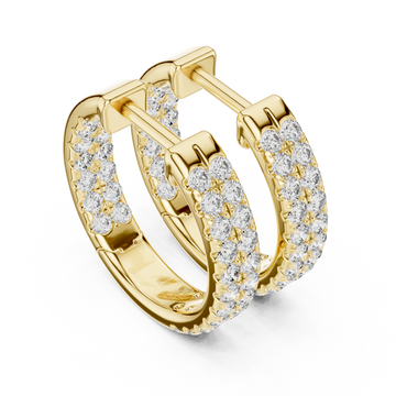 Gold Double-Row Pave Hoop Earrings Front View