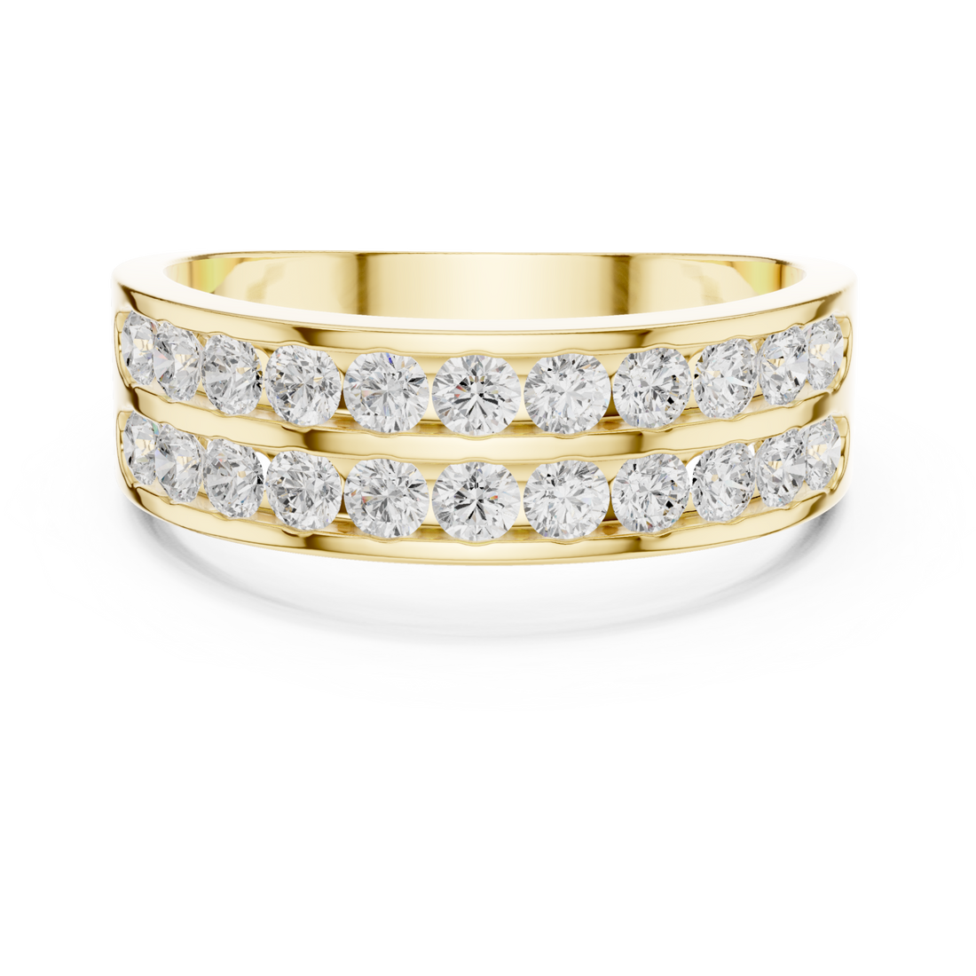 Gold Double Channel Round Band for Him Front View