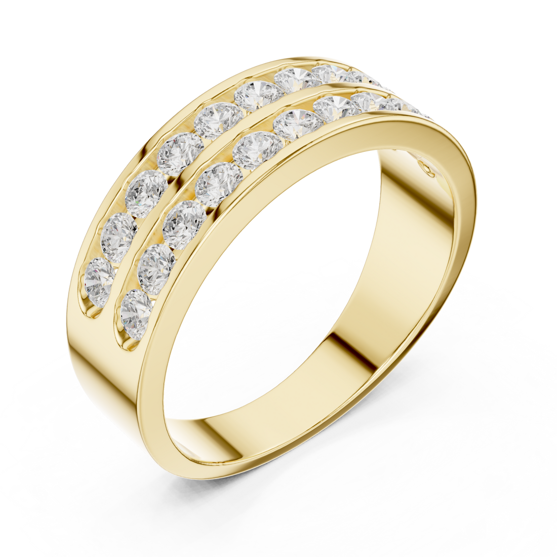 Gold Double Channel Round Band for Him Front View