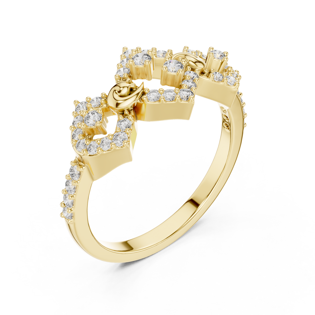 Double kite cluster ring yellow gold front view