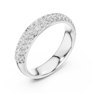 Double row round pave comfort band white gold front view