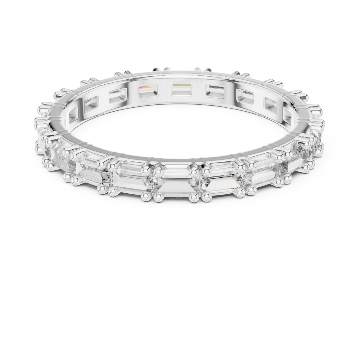 East-west baguette bead-accent eternity band white gold detail view