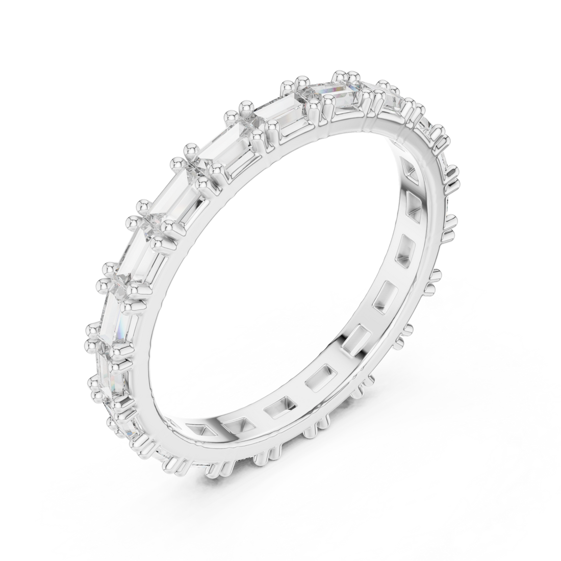 East-west baguette bead-accent eternity band white gold front view