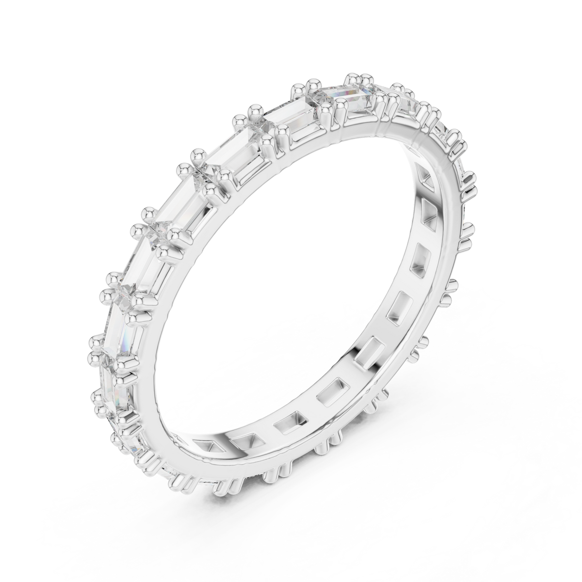 East-west baguette bead-accent eternity band white gold front view
