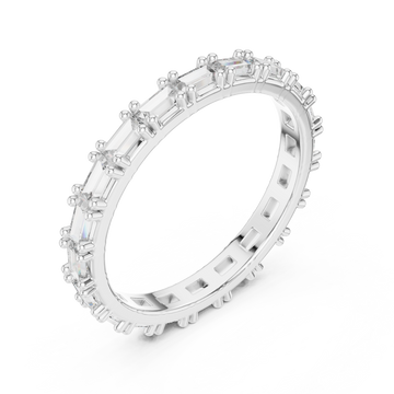 East-west baguette bead-accent eternity band white gold front view
