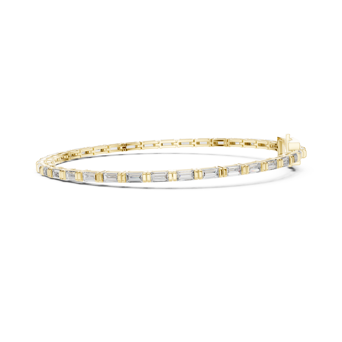  Gold East-West Baguette Tennis Bracelet Angle View