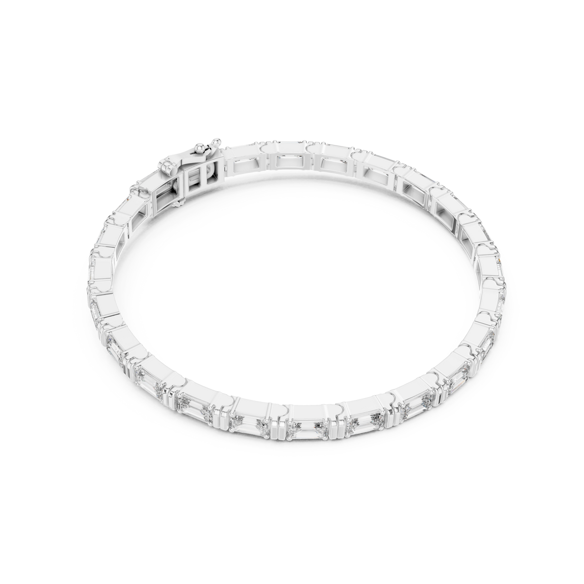  White Gold East-West Emerald Tennis Bracelet Side View