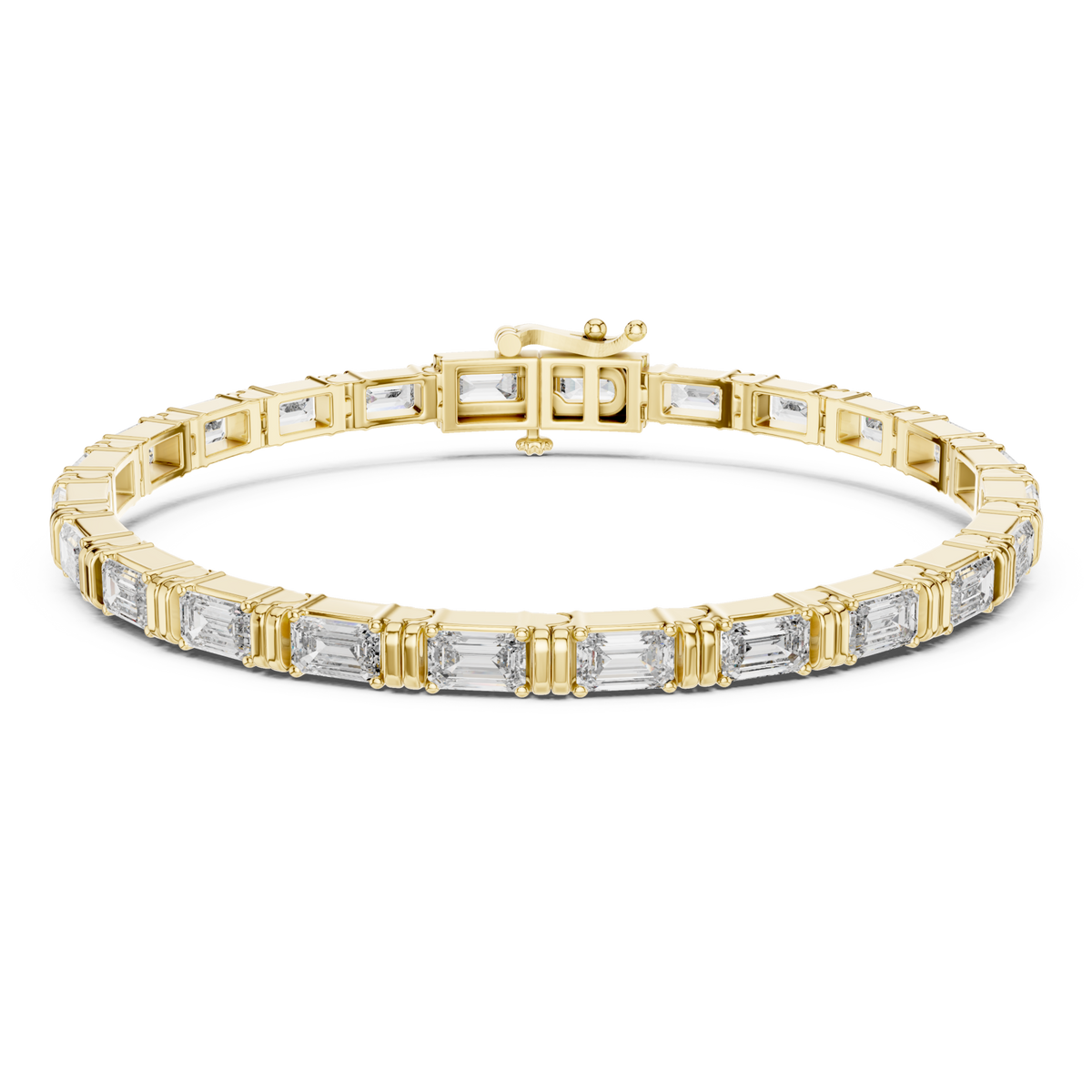  Gold East-West Emerald Tennis Bracelet Detail View