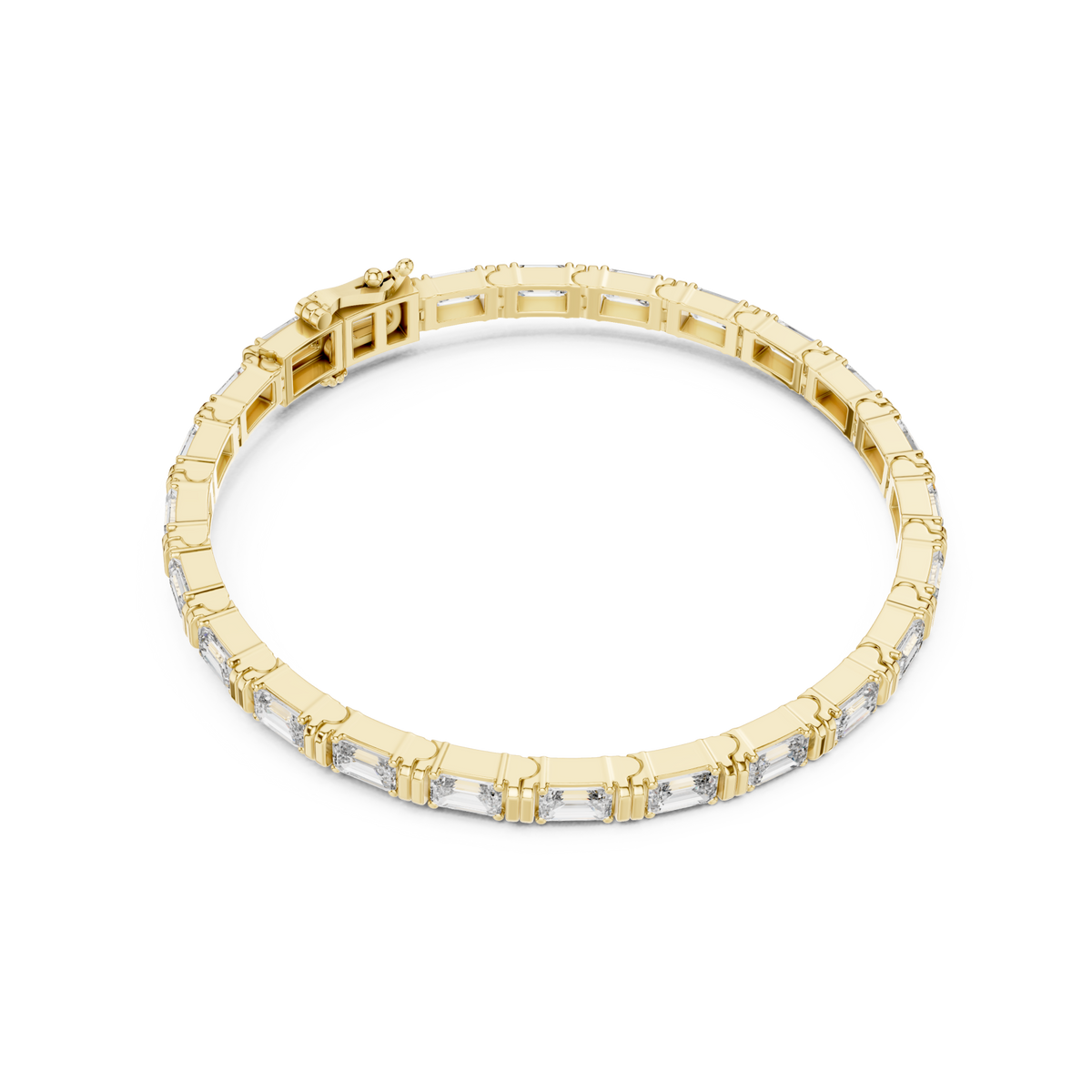  Gold East-West Emerald Tennis Bracelet Side View