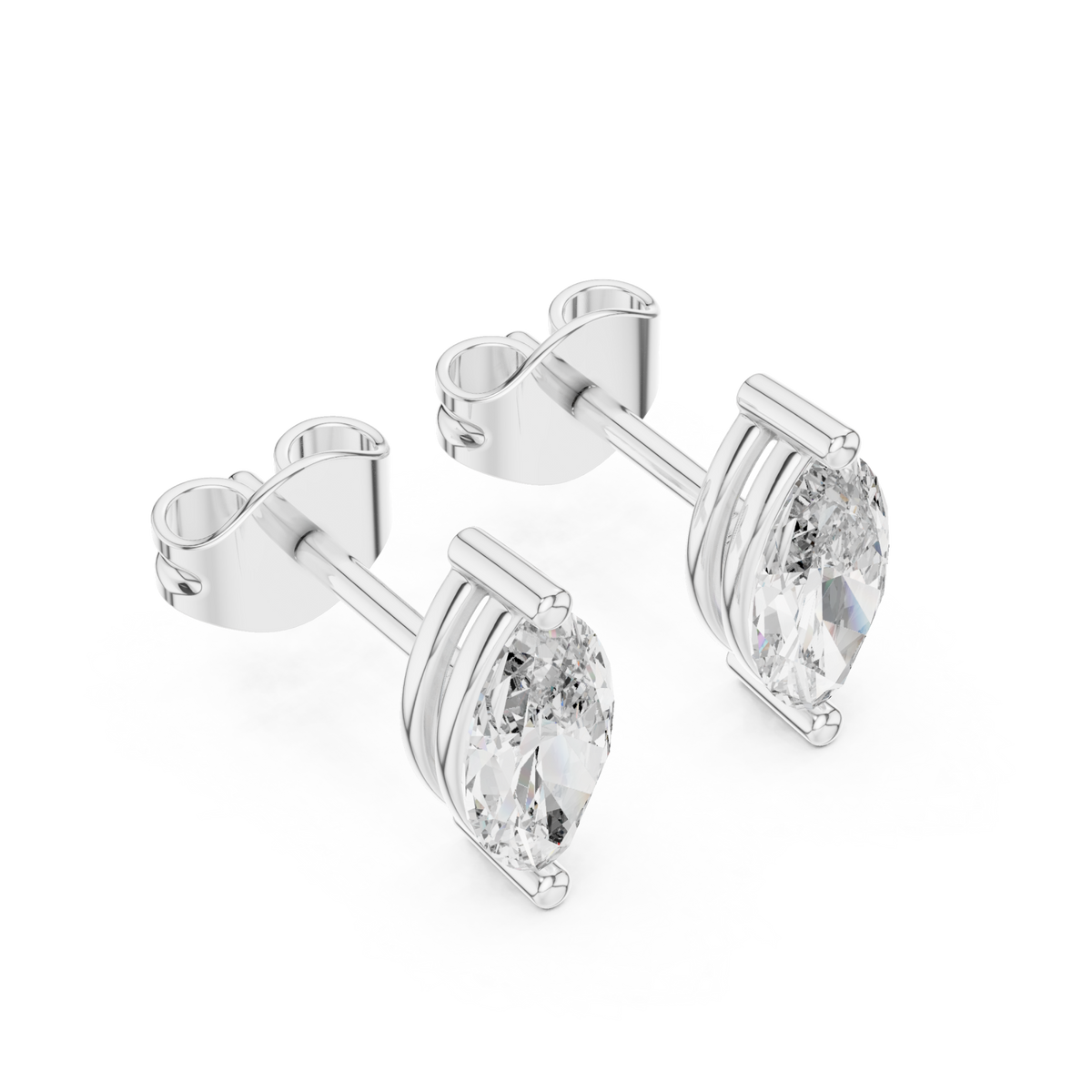  White Gold East-West Marquise Studs Angle View