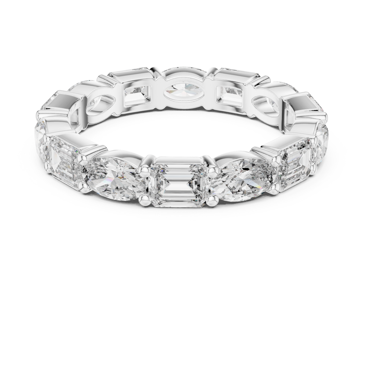 East-west oval and emerald eternity band white gold detail view