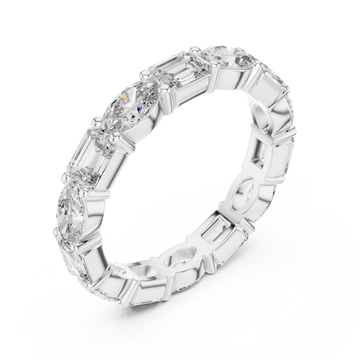East-west oval and emerald eternity band white gold front view