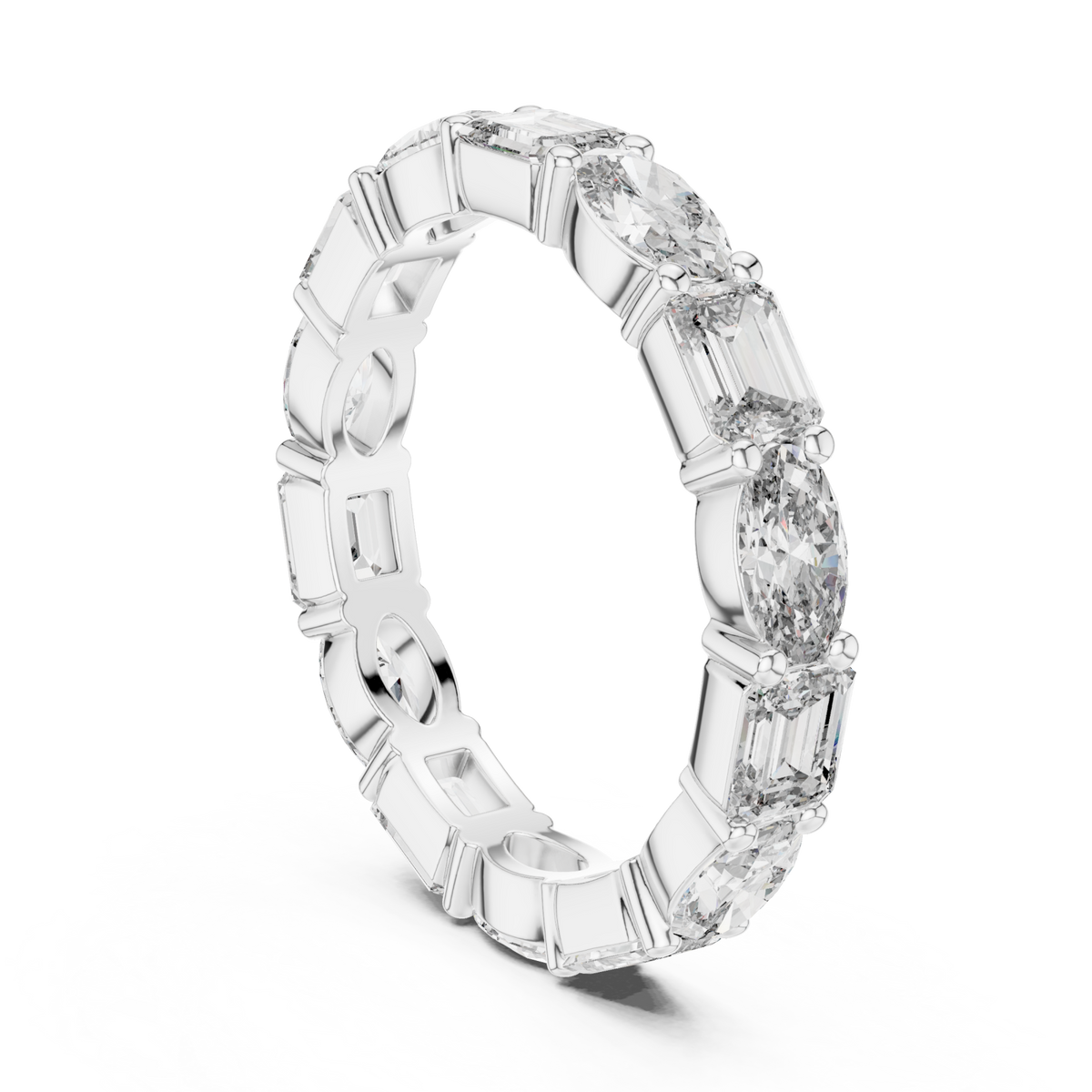 East-west oval and emerald eternity band white gold side view