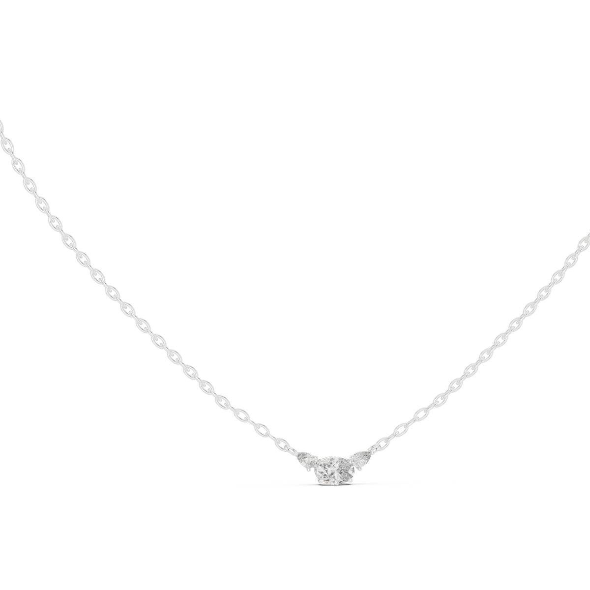 East-west oval and pear necklace white gold front view