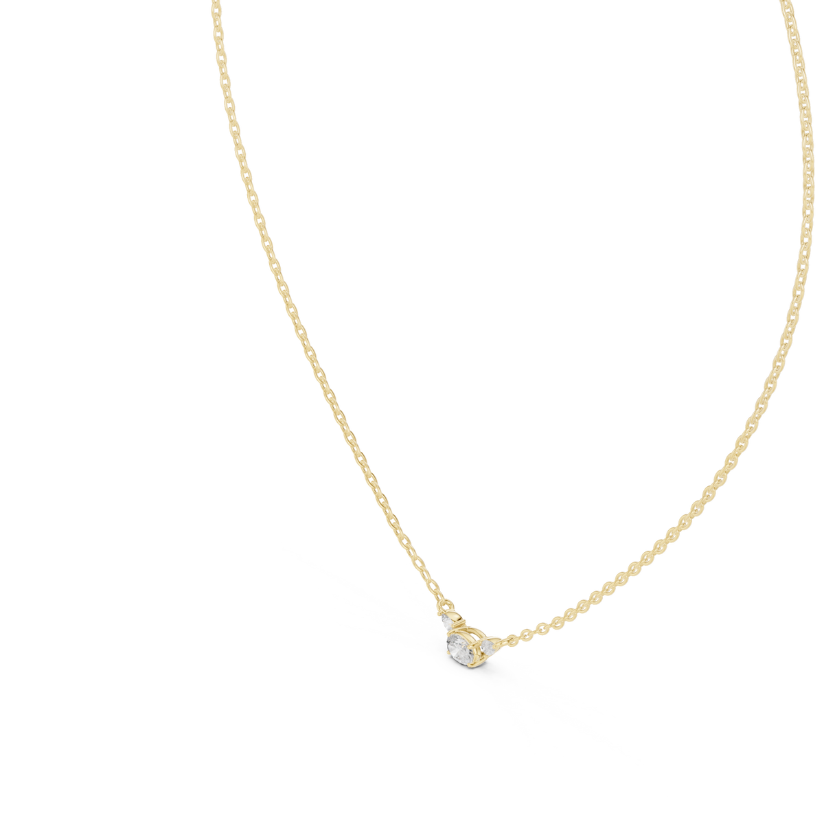 East-west oval and pear necklace yellow gold angle view